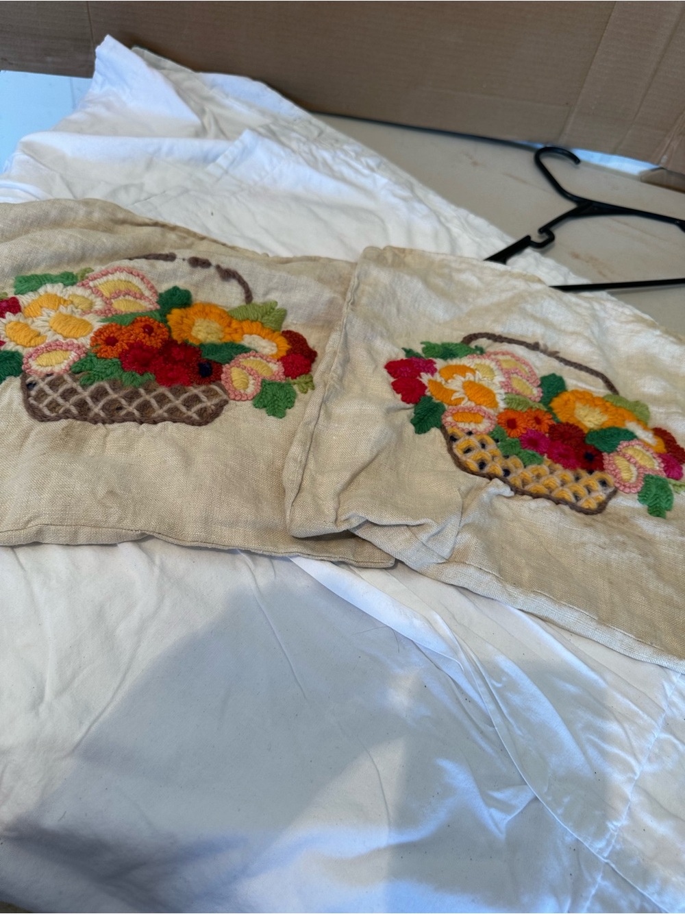 Pillow Panels with Embroidered Floral Baskets